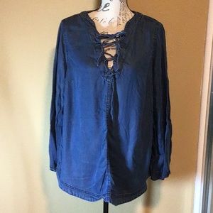 18/20W Denim like Blouse w/Lace-up Details2@$10